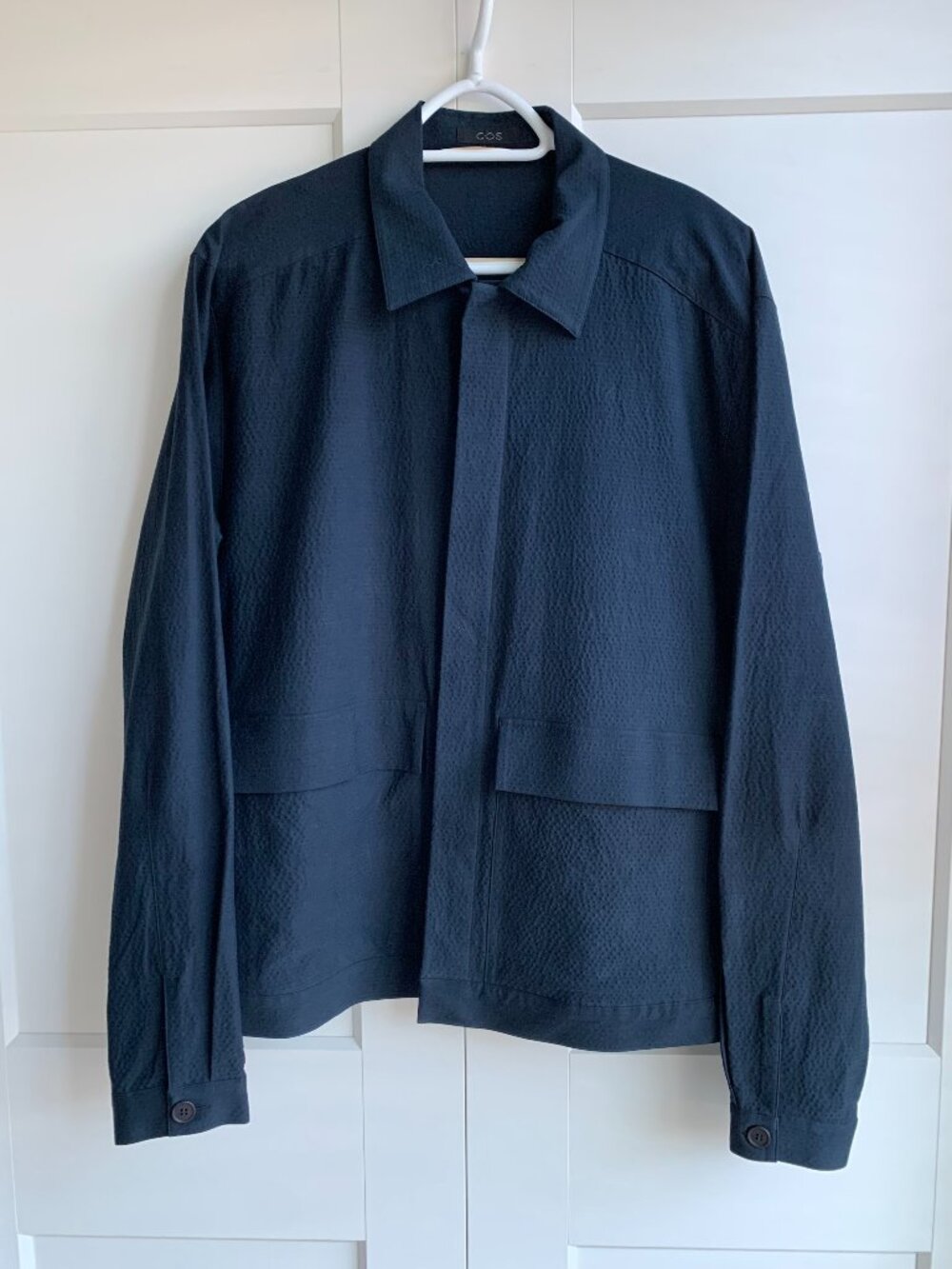 COS Men's Seersucker Overshirt Long-Sleeve Size 16.5